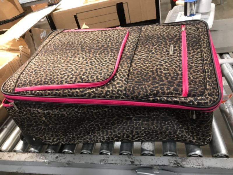 Photo 1 of Rockland Vara Softside 3-Piece Upright Luggage Set, Pink Leopard, (20/22/28)
