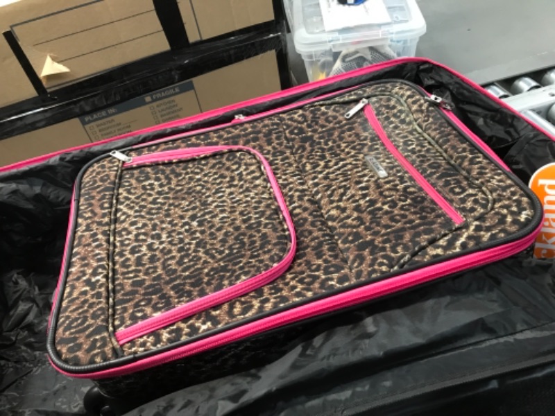Photo 1 of Rockland Vara Softside 3-Piece Upright Luggage Set, Pink Leopard, (20/22/28)
