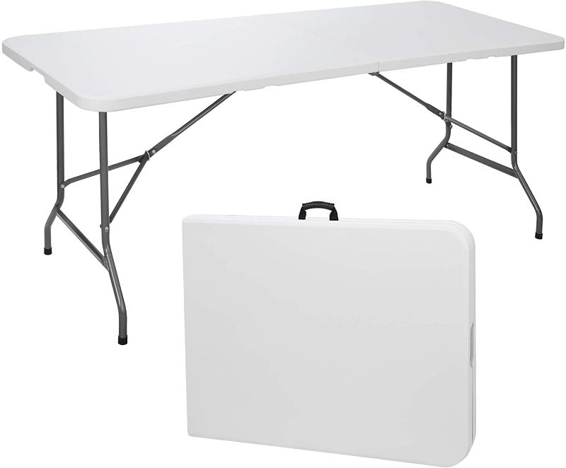 Photo 1 of 6 ft Indoor Outdoor Heavy Duty Plastic Folding Table 71 x 27 Inch, White
