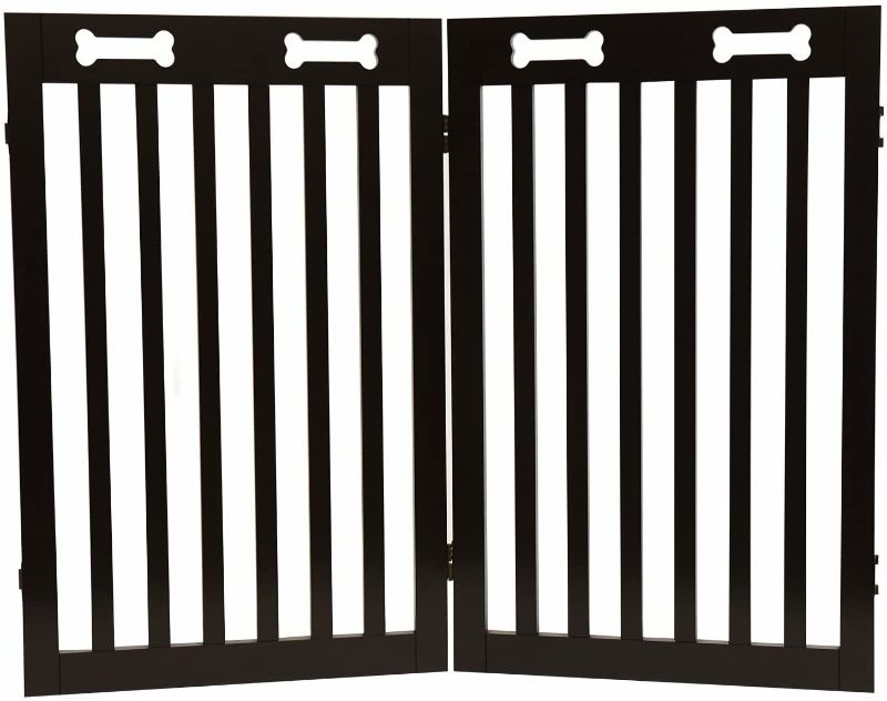 Photo 1 of Arf Pets Free Standing Wood Dog Gate with Walk Through Door, Expands Up to 80" Wide, 31.5" High - Bonus Set of Foot Supporters
