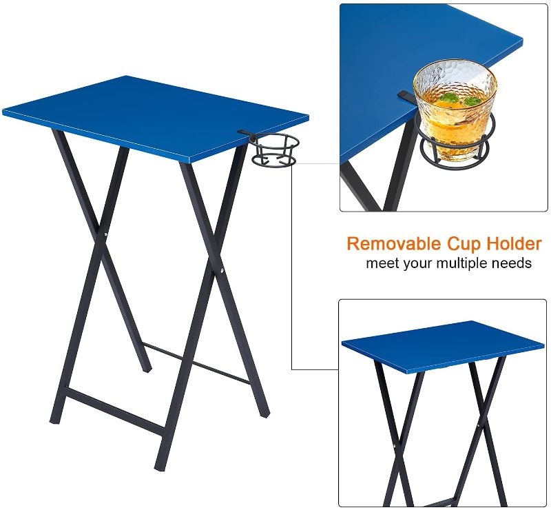 Photo 2 of ***USED***
VECELO Portable TV Trays Set of 2 Folding Snack Eating Tables with Cup Holder, Suitable for Couch, Kitchen, Living Room and Bedroon, Easy Assembly and Storage, Sturdy, Dark Blue