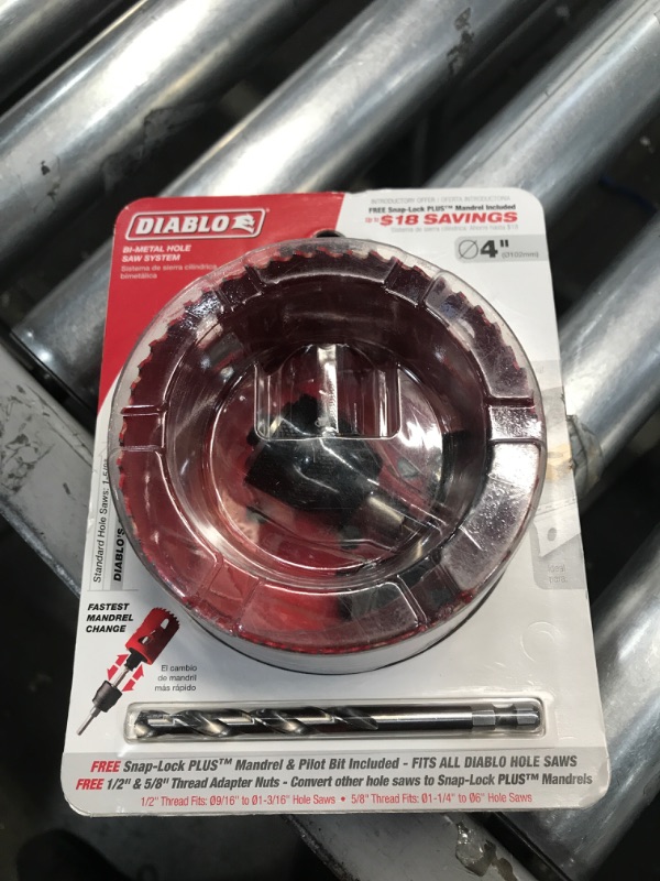 Photo 2 of ***NEW***
DIABLO 4 in. Bi-Metal Hole Saw with SnapLock Plus Mandrel System
