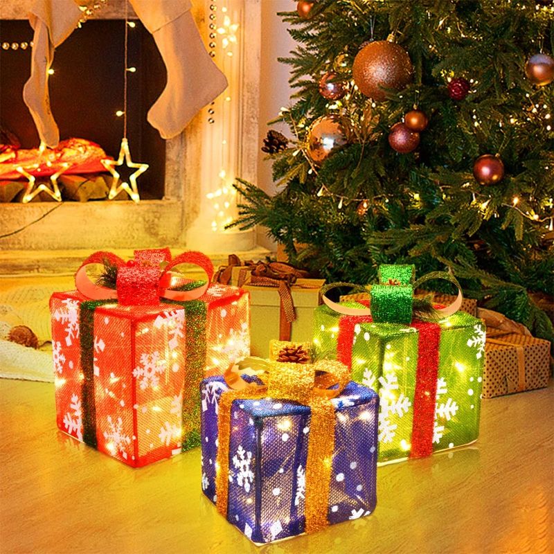Photo 1 of  Christmas Decorations Lighted Gift Boxes Set of 3 Decor,LED String Lights