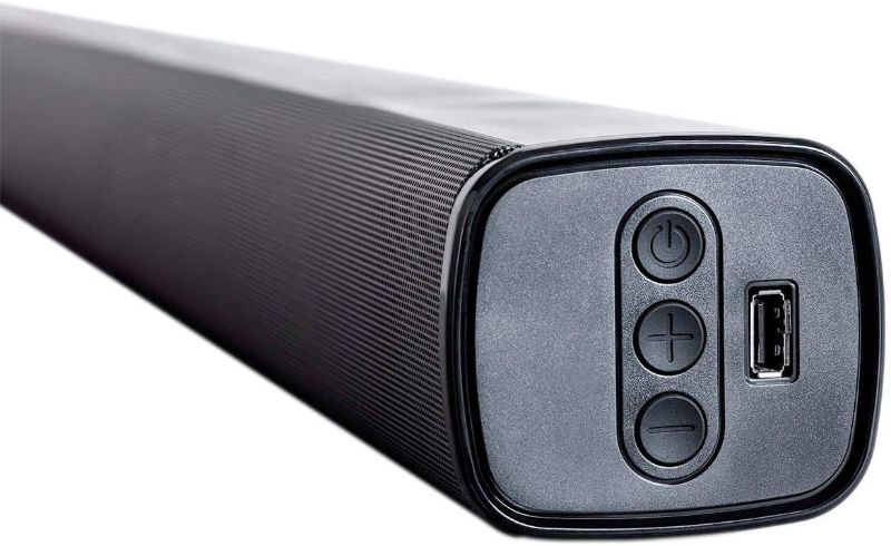 Photo 1 of Monoprice SB-100 2.1-ch Soundbar - Black - 36 Inches with Built in Subwoofer, Bluetooth, Optical Input, and Remote Control
***MISSING HARDWARE***