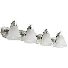 Photo 1 of **STOCK PHOTO FOR REFERENCE ONLY***
4 Light Bar Brushed Nickel Bathroom Vanity Light Fixture with Bell Shaped Frosted Glass Shade