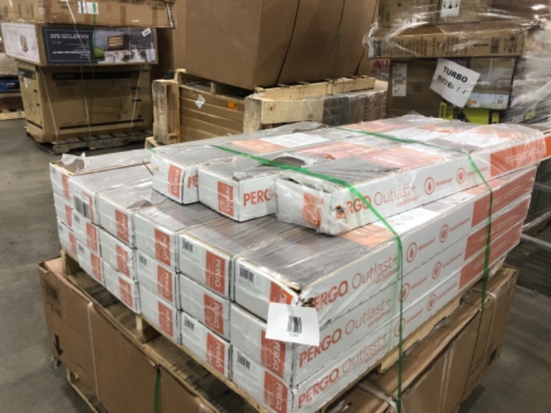 Photo 2 of ****pallet of 21 cases *****Pergo Outlast+ 6.14 in. W Auburn Scraped Oak Waterproof Laminate Wood Flooring (16.12 Sq. Ft./case), Dark
