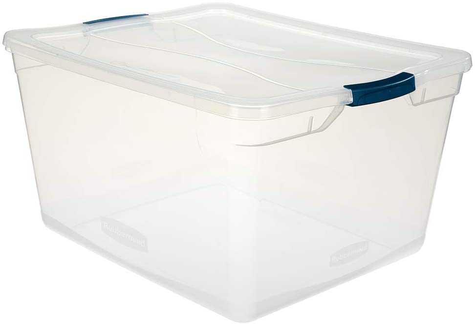 Photo 1 of **MISSING LIDS**
Rubbermaid Cleverstore Clear 71 QT Pack of 4 Stackable Large Storage Containers with Durable Latching Clear Lids, Visible Organization and Storage, Great for Tools, Sports Equipment, and Large Items
