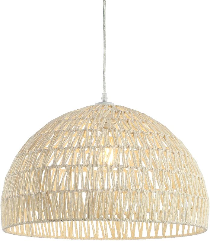 Photo 1 of **DOME IS SLIGHTLY BENT**
JONATHAN Y JYL6504A Campana 20" Woven Rattan Dome LED Pendant, Scandinavian, Minimalist, Transitional for Kitchen, Living Room, Cream
