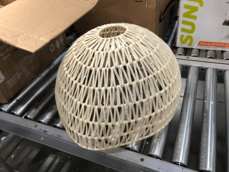 Photo 2 of **DOME IS SLIGHTLY BENT**
JONATHAN Y JYL6504A Campana 20" Woven Rattan Dome LED Pendant, Scandinavian, Minimalist, Transitional for Kitchen, Living Room, Cream
