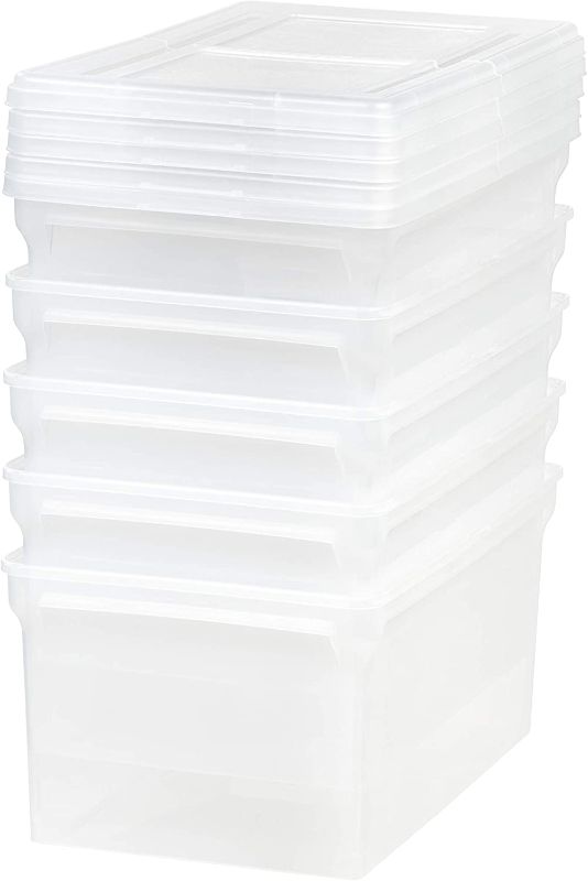 Photo 1 of **MISSING ONE**
IRIS USA Letter & Legal Size Plastic Storage Bin Tote Organizing File Box with Durable and Secure Hinged Latching Lid, Stackable and Nestable, 5 Pack, Clear
