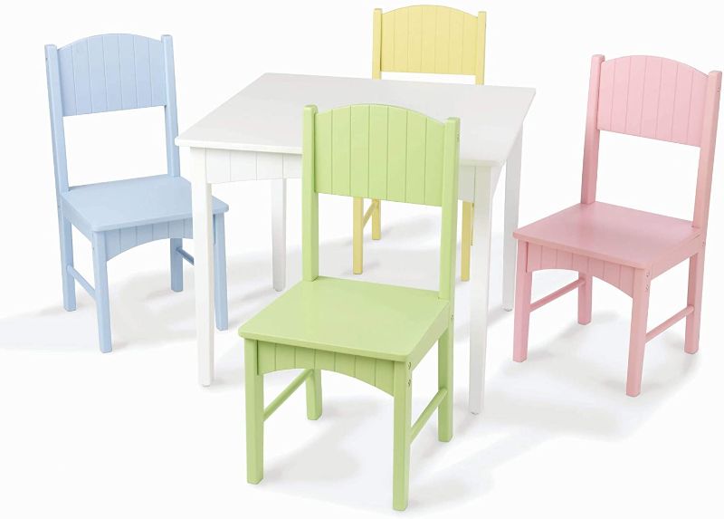 Photo 1 of **MISSING HARDWARE, DAMAGE TO CHAIRS**TABLE MISSING **
KidKraft Nantucket Kid's Wooden Table & 4 Chairs Set with Wainscoting Detail, Pastel, Gift for Ages 3-8
