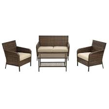 Photo 1 of (incomplete)Gableton 4-Piece Steel Outdoor Patio Wicker Conversation Set with Beige Cushions