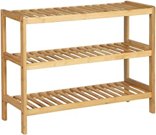 Photo 1 of SONGMICS 3-Tier Bamboo Shoe Rack Bench, Shoe Organizer, Utility Storage  light blue