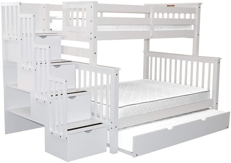 Photo 1 of **INCOMPLETE*** Bedz King Stairway Bunk Beds Twin over Full with 4 Drawers in the Steps and a Twin Trundle, White

