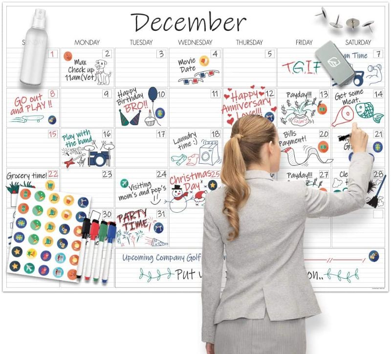 Photo 1 of Large Dry Erase Calendar - 36”x48” Undated Erasable Monthly Calendar- Laminated Wall Calendar For Home And Office Organization
