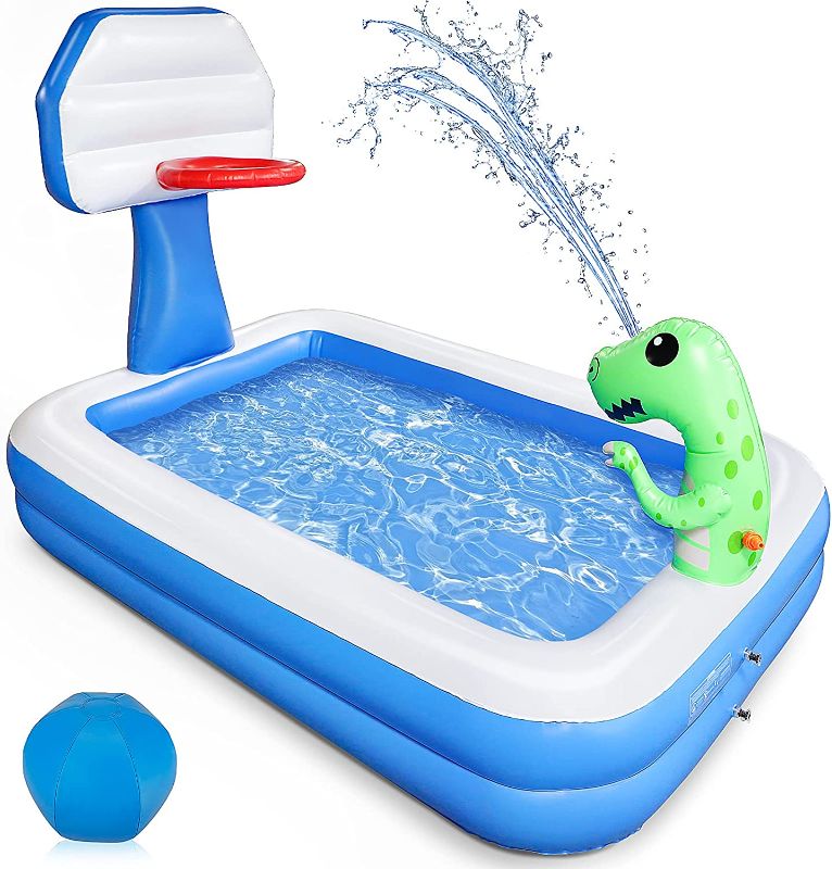 Photo 1 of Growsly Inflatable Pool - Swimming Pool for Kids, Blow Up Kiddie Lounge Pool with Basketball Hoop and Dinosaur Sprinkler for Kids Adults Toddlers Age 3+, Outdoor Water Toys for Garden Backyard
