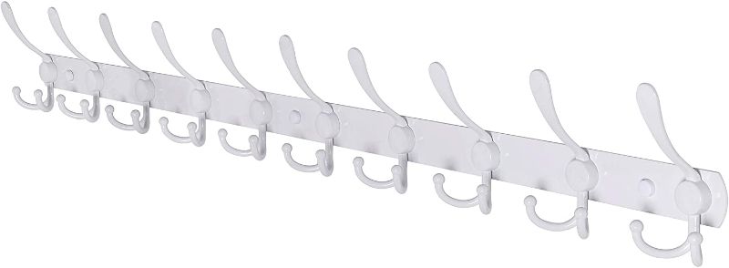 Photo 1 of **3 HOOKS MISSING **
Dseap Coat Rack Wall Mount - 38” Long 10-Tri-Hooks Heavy Duty Coat Hanger Rail Wall Hooks for Hanging Coats Hats Clothing Clothes Purse Mudroom Entryway, White
