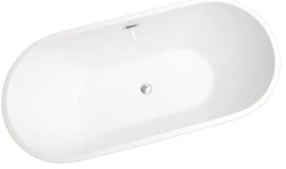 Photo 1 of **FRAME HAS CRACKS, REFER TO PHOTO**'
Clovis 55 in. Acrylic Flatbottom Alcove Freestanding Soaking Non-Whirlpool Bathtub in White
