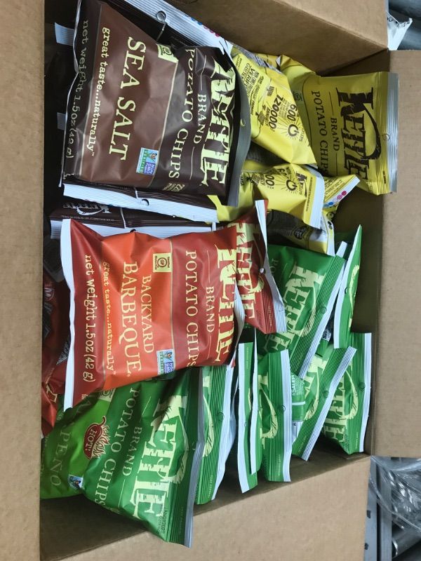Photo 1 of **ALL CHIPS EXPIRED BUT EACH EXPIRATION DATE VARIES** - Kettle Brand Potato Chips Variety Pack (Sea Salt, NY Cheddar, Backyard BBQ, Jalapeno), 1.5 Oz, 30 Ct
