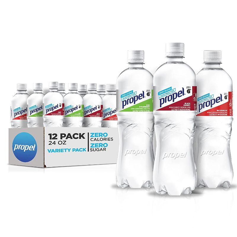 Photo 1 of **EXPIRATION DATES 01/03/2022 AND 02/14/2022** 2 SETS OF- Propel, 3 Flavor Variety Pack, Zero Calorie Water Beverage with Electrolytes & Vitamins C&E, 24 Fl Oz (Pack of 12) IN TOTAL 24 BOTTELS 