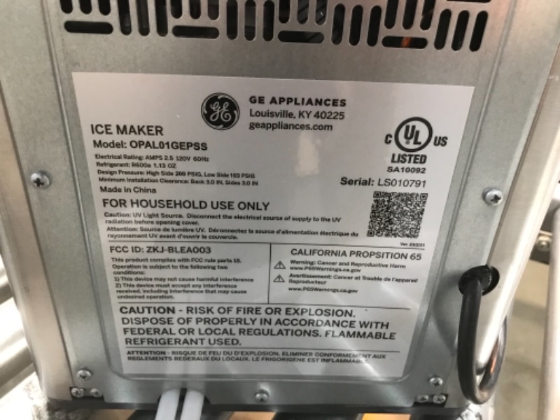 Photo 2 of ***PARTS ONLY*** GE Profile Opal | Countertop Nugget Ice Maker | Portable Ice Machine Complete with Bluetooth Connectivity | Smart Home Kitchen Essentials | Stainless Steel Finish | Up to 24 lbs. of Ice Per Day
