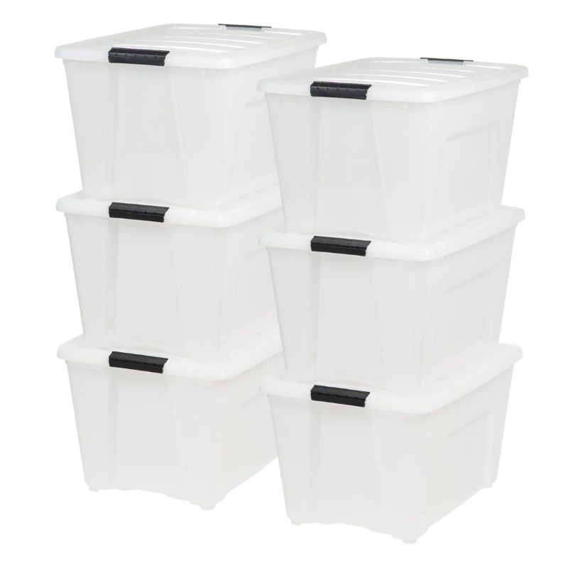 Photo 1 of IRIS 53 Qt Stack & Pull Storage Lidded Container Box Bin System, Pearl (6 Count)