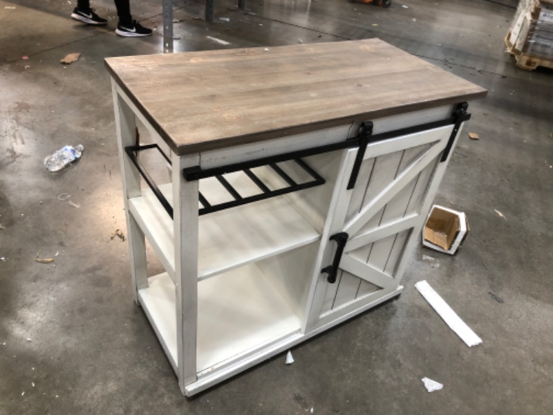 Photo 2 of (CRACKED/DAMAGED; INCOMPLETE SET OF WHEELS)
FirsTime & Co. White Westport Barn Door Kitchen Cart, White Wood, 31.5 x 16.75 x 31.5 inches