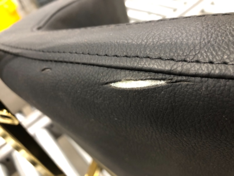 Photo 1 of (STOCK PHOTO INACCURATELY REFLECTS ACTUAL PRODUCT)
(MISSING HARDWARE)
(TORN MATERIAL)
chic home black faux leather gold metal base