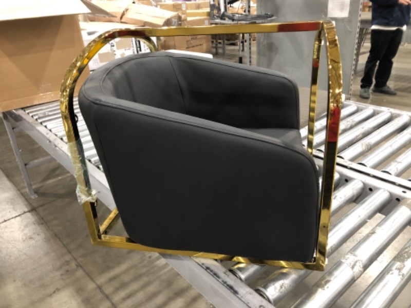 Photo 1 of (STOCK PHOTO INACCURATELY REFLECTS ACTUAL PRODUCT)
(MISSING HARDWARE)
(TORN MATERIAL)
chic home black faux leather gold metal base