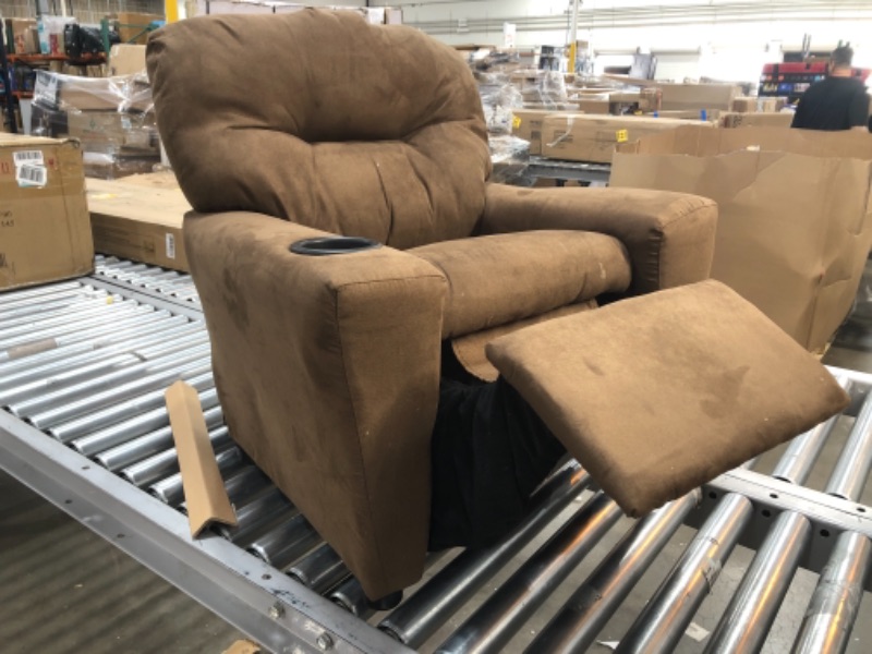 Photo 2 of (DIRTY MATERIAL)
JC Home Microfiber Kids Recliner with Cup Holder, Brown fabric
