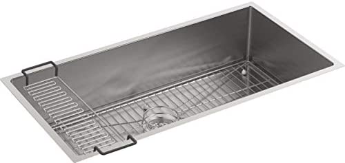 Photo 1 of (DENTED CORNERS; SCRATCHED SURFACE EDGE TOP) 
KOHLER K-5283-NA Strive 35-Inch x 18-5/16-Inch Undermount Extra-Large SingleBowl Kitchen Sink with Basin Rack, Stainless Steel
