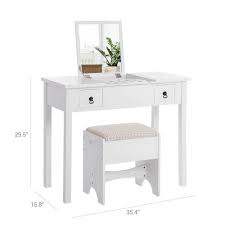 Photo 1 of (CRACKED CORNERS; BROKEN DRAWER TRACKS; DAMAGED INTERIOR COMPARTMENT; DAMAGED TABLE CORNER)
VASAGLE Vanity Set with Flip Top Mirror Makeup Dressing Table Writing Desk with 2 Drawers Cushioned Stool 3 Removable Organizers, Easy Assembly, White URDT01M
