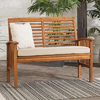 Photo 1 of (CRACKED SIDE OF BACK; FOUND LOOSE HARDWARE IN PACKAGING)
Walker Edison Rendezvous Modern Solid Acacia Wood Patio Loveseat with Cushions, 47 Inch, Brown