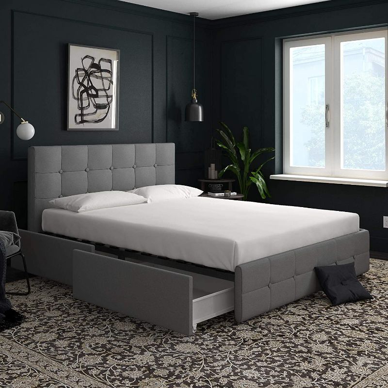 Photo 1 of **INCOMPLETE, MISSING COMPONENTS**
DHP Rose Linen Tufted Upholstered Platform Bed with Storage - Gray Linen - Queen
