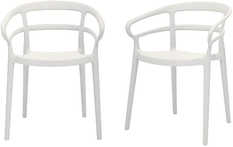 Photo 1 of **one chair is broken **refer to photo**
Amazon Basics White, Curved Back Dining Chair-Set of 2, Premium Plastic
