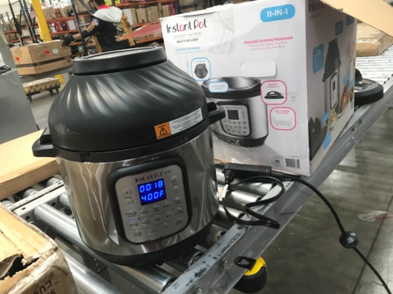 Photo 3 of **POT HAS MINOR DENTS, **
Instant Pot Duo Crisp 11-in-1 Electric Pressure Cooker with Air Fryer Lid, 8 Quart Stainless Steel/Black, Air Fry, Roast, Bake, Dehydrate, Slow Cook, Rice Cooker, Steamer, Sauté
