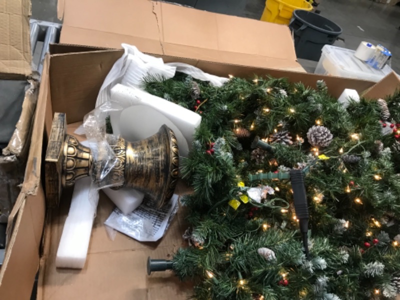 Photo 3 of **MINOR DAMAGE TO VASE**
National Tree Company Pre-lit Holiday Christmas 5-Piece Set | Wreath, Set of 2 Entrance Trees and Garlands with White Lights
