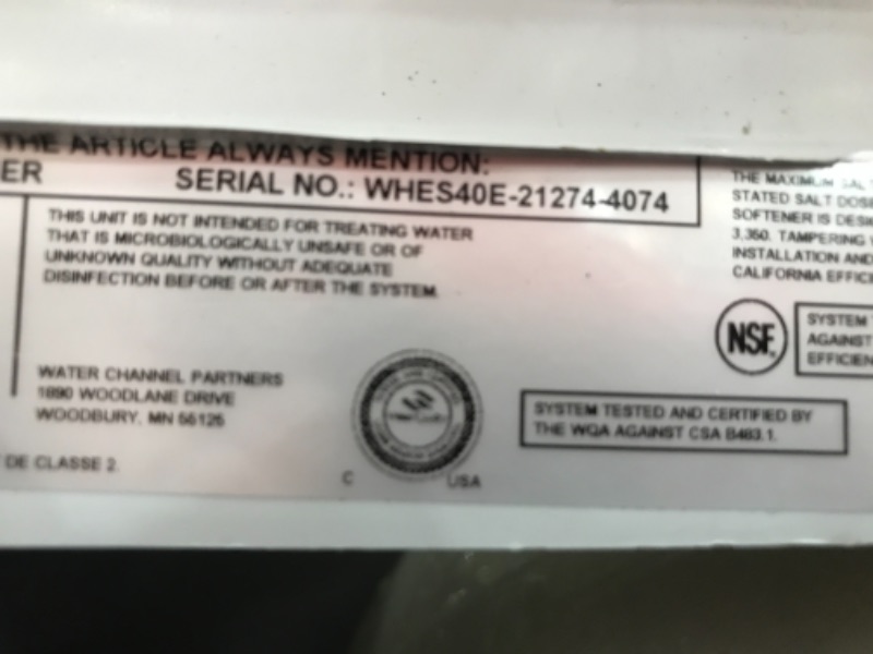 Photo 7 of *MINOR DAMAGE**SCREEN DOES NOT TURN ON**
Whirlpool WHES40E 40,000 Grain Softener | Salt & Water Saving Technology | NSF Certified | Automatic Whole House Soft Water Regeneration, White
