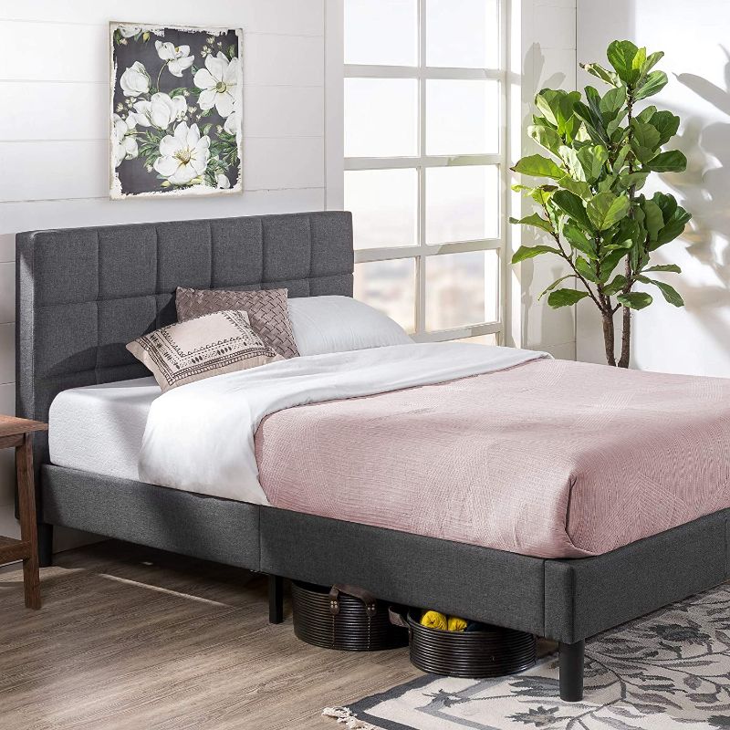 Photo 1 of **HARDWARE MISSING**
ZINUS Lottie Upholstered Platform Bed Frame / Mattress Foundation / Wood Slat Support / No Box Spring Needed / Easy Assembly, Grey, Twin
