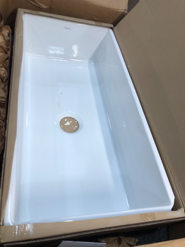 Photo 5 of **sink has vertical crack from top to base of sinki**
Sinkology  Farmhouse/Apron-Front 35.5" W inx 18"Lx 8.5" D. Single Bowl Strainer Drain Fireclay Kitchen Sink Kit,  Crisp White
