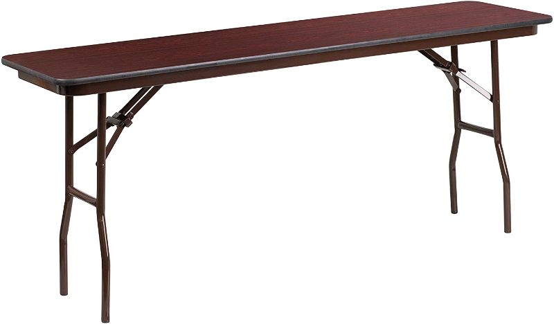 Photo 1 of **DAMAGE TO TABLE TOP**

Flash Furniture 6-Foot High Pressure Mahogany Laminate Folding Training Table
Size:18 in (W)x 72 in D x 30 in H