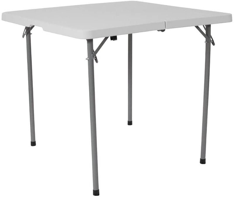 Photo 1 of **MINOR CRACK**
Flash Furniture 2.79-Foot Square Bi-Fold Granite White Plastic Folding Table with Carrying Handle
