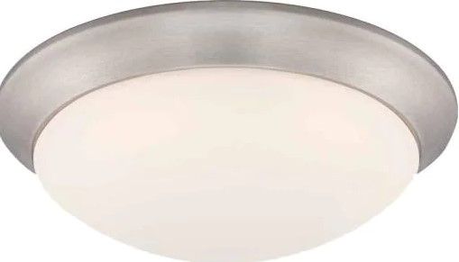 Photo 1 of 11 in. 120-Watt Equivalent Brushed Nickel Integrated LED Flush Mount with Frosted White Glass Shade
