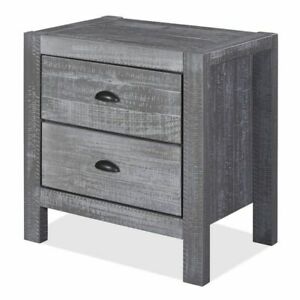 Photo 1 of *PHOTO USED FOR REFERENCE* *Incomplete* 
Rustic Nightstand 2 Drawer Bed Table Organizer with Drawers Solid Wood Grey 24"