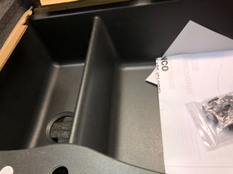 Photo 3 of *For parts only* *Damage shown in picture*
Blanco Diamond Silgranit 33 L X 22 W Double Basin Dual Mount Kitchen Sink W/ Accessories Granite, Size 9.5 H X 33.0 W X 22.0 D in