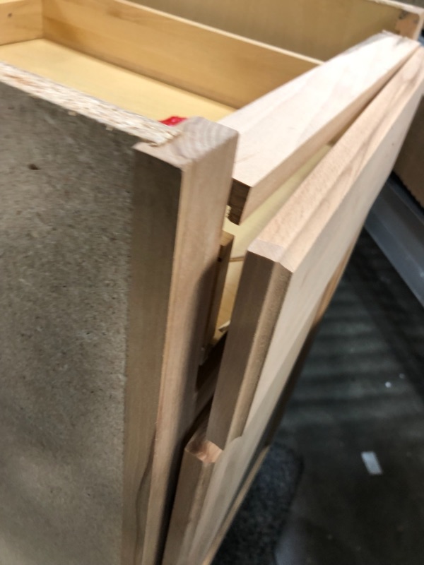 Photo 1 of *Damage shown in picture*
Hampton Bay Hampton Unfinished Beech Recessed Panel Stock Assembled Base Kitchen Cabinet (18 in. X 34.5 in. X 24 in.)
