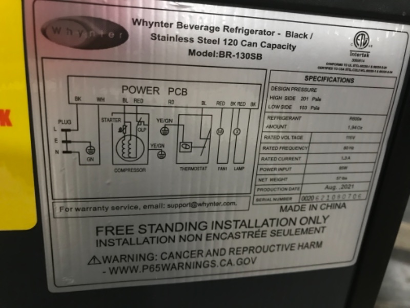 Photo 2 of **does not turn on** Whynter 120 Can Capacity Beverage Refrigerator With Lock, Stainless Steel