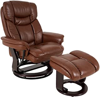 Photo 1 of JC HOME Contemporary Vintage Leather Recliner and Ottoman with Swiveling Mahogany Wood Base,Yellow Brown
