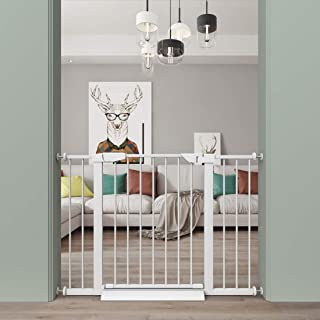 Photo 1 of Fairy Baby White Extra Wide or Narrow Baby Gate Pressure Mounted Pet Gate Walk Thru Child Safety Gate with Extensions White, 57.09"-59.84"
