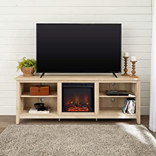 Photo 1 of **parts only** Walker Edison Wren Classic 4 Cubby Fireplace TV Stand for TVs up to 80 Inches, 70 Inch, White Oak
